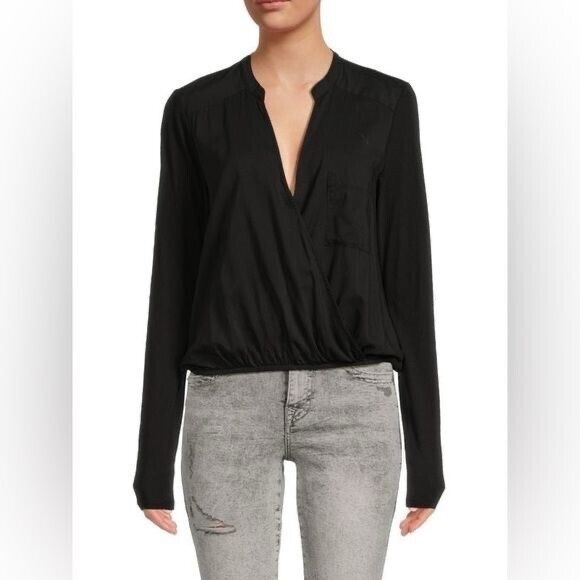 NWT Splendid Hi-Low Surplice Blouse Black - Picture 3 of 16